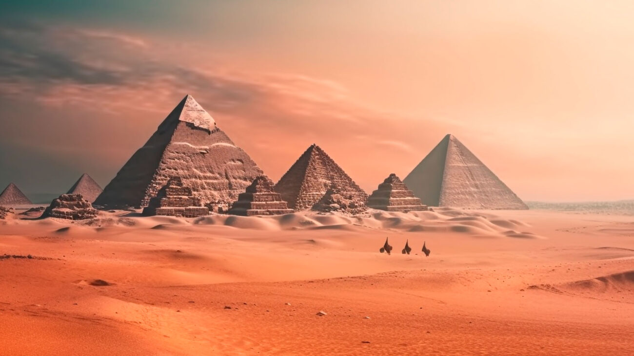 Pirâmides de Gizé no deserto, no Egito