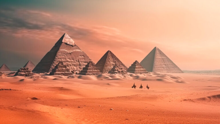 Pirâmides de Gizé no deserto, no Egito